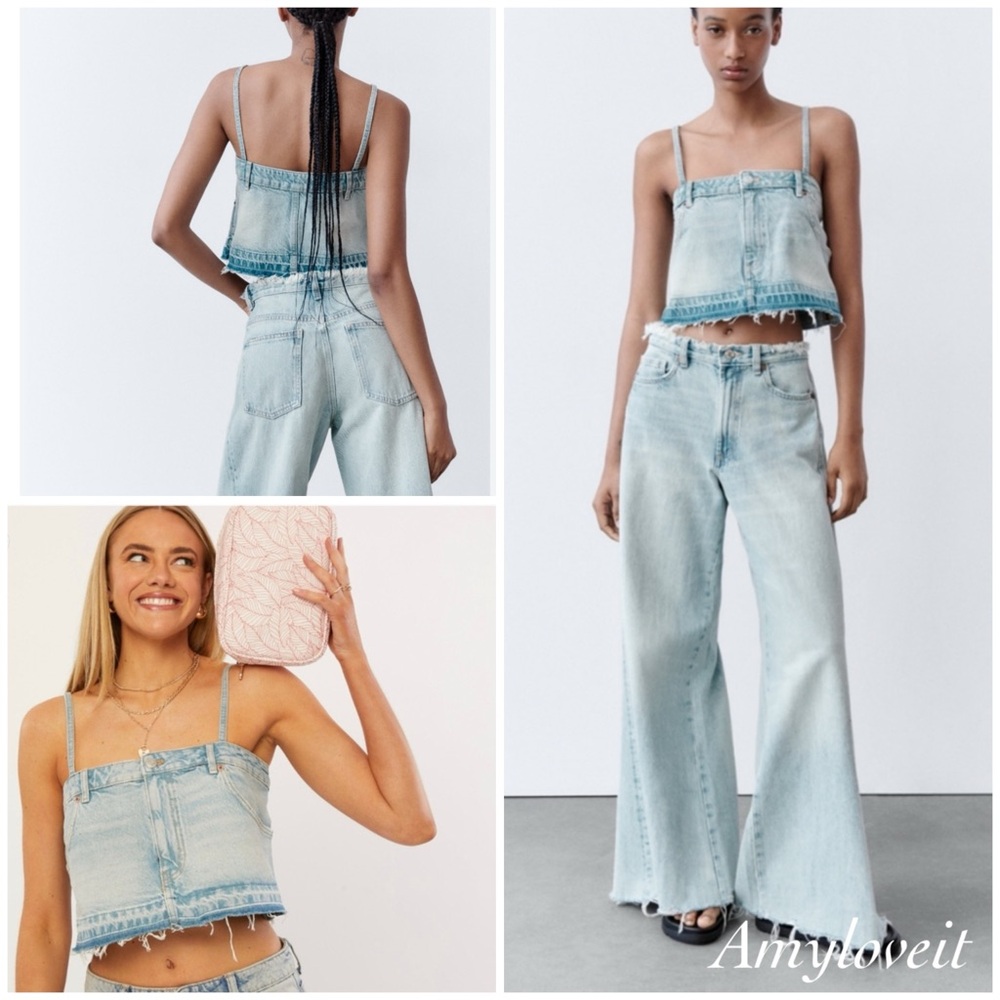 Zara Denim Crop Top #18 - Picture 1 of 5